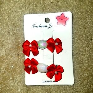 Adorable Red Bow Hair Clips – Set of 2 - Brand New With Tags From Craft Fair